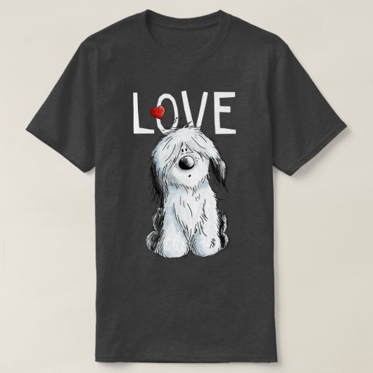 古い英語シェプドッグ愛I犬Teeボブテールギフト Tシャツ (デザイン正面)