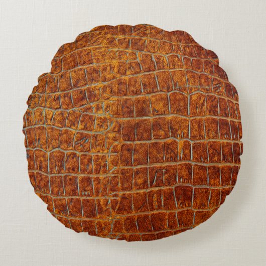 古い茶色の動物の皮革のテクスチャ ラウンドクッション (正面)