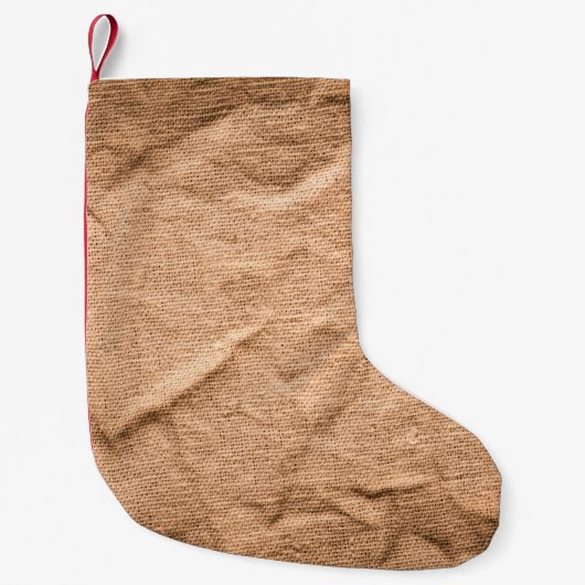 古い茶色の布の背景 スモールクリスマスストッキング (正面)