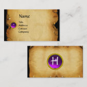 古い茶色の羊皮紙、宝石の石、モノグラムパープル 名刺 (正面/裏面)