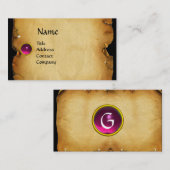 古い茶色の羊皮紙、宝石の石、モノグラムピンク 名刺 (正面/裏面)