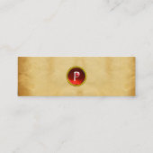 古い茶色の羊皮紙、宝石の石、モノグラムレッド スキニー名刺 (裏面)