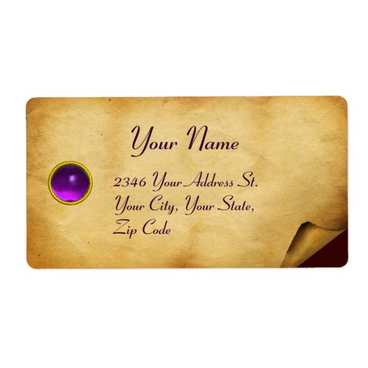古い茶色の羊皮紙、宝石の石 ラベル (正面)