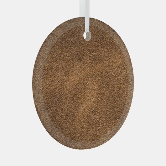 古い茶色の革:テクスチャ付き背景 ガラスオーナメント (正面右)