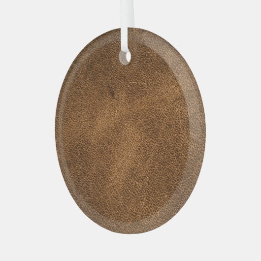 古い茶色の革:テクスチャ付き背景 ガラスオーナメント (正面左)