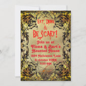 古い華美金ゴールドフレームハローウィンパーティ招待状 招待状 (正面)