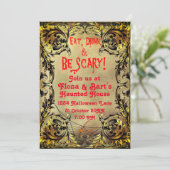 古い華美金ゴールドフレームハローウィンパーティ招待状 招待状 (スタンド正面)