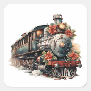 古い蒸気ファッションド列車レトロクリスマス スクエアシール