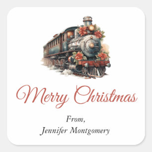 古い蒸気ファッションド列車レトロクリスマス スクエアシール