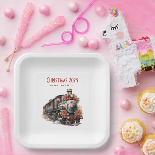 古い蒸気ファッションド列車レトロクリスマス ペーパープレート (パーティー)