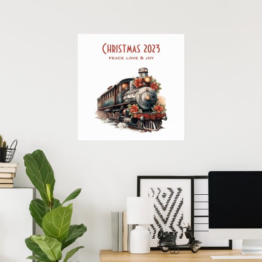 古い蒸気ファッションド列車レトロクリスマス ポスター (ホームオフィス)