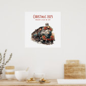 古い蒸気ファッションド列車レトロクリスマス ポスター (キッチン)