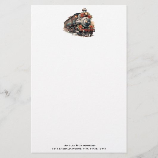 古い蒸気ファッションド列車レトロクリスマス 便箋 (正面)