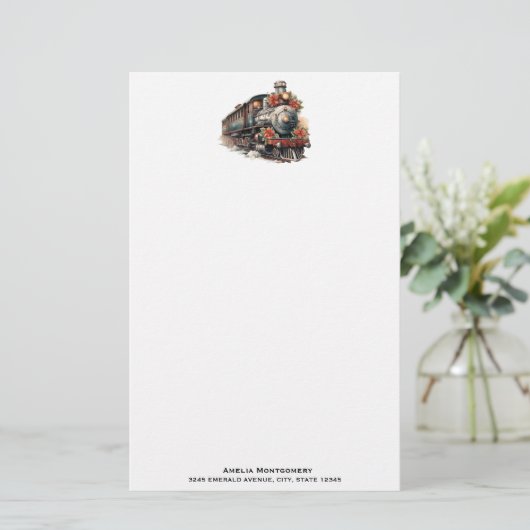古い蒸気ファッションド列車レトロクリスマス 便箋 (スタンド正面)