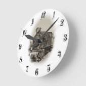 古い蒸気機関車 ラウンド壁時計 (傾斜)