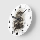 古い蒸気機関車 ラウンド壁時計 (傾斜)
