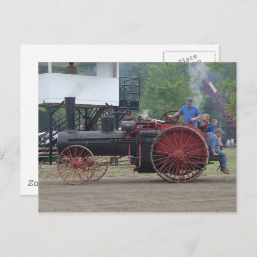 古い蒸気/石炭エンジントラクタ ポストカード (正面/裏面)