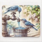 古い蛇口とバケツを持つブルーバード マウスパッド (正面)