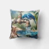 古い蛇口にブルーバード クッション (裏面)