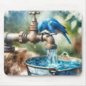 古い蛇口にブルーバード マウスパッド (正面)