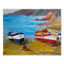 古い行の魚釣りボートのポスター ポスター