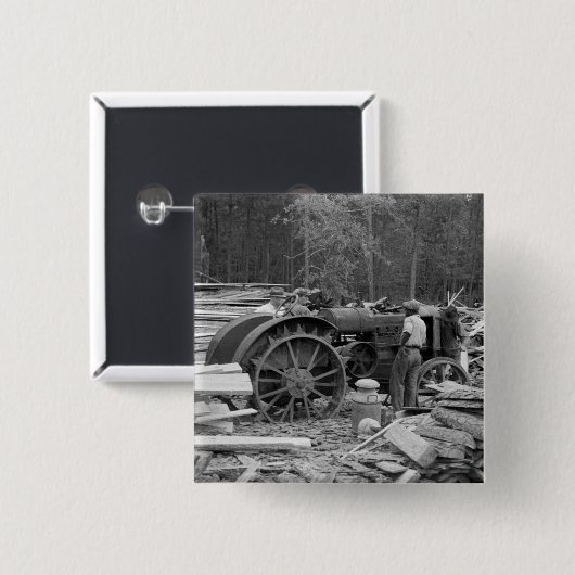 古い製材所Tractor 1935年 缶バッジ (正面&裏面)