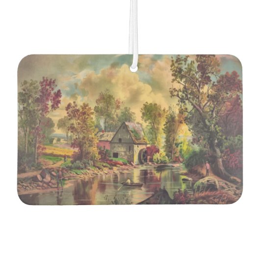 古い製粉所絵画の流れ カーエアーフレッシュナー (正面)