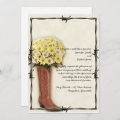 古い西のブーツの花束は1匹の結婚式招待状衰退しました 招待状 (正面/裏面)