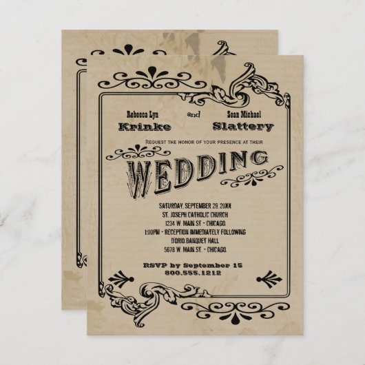 古い西の刺激を受けたでカスタマイズ可能な結婚式の招待 招待状 (正面/裏面)