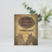 古い西部カウボーイの国ウェディング・セーブ・ザ・デート 案内ポストカード (スタンド正面)