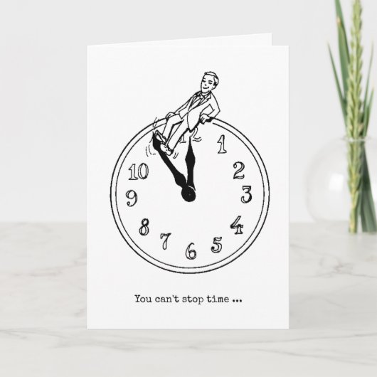 古い誕生日を迎える時計のユーモア カード (正面)