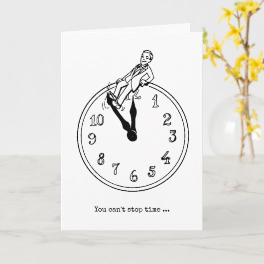 古い誕生日を迎える時計のユーモア カード (黄色い花)