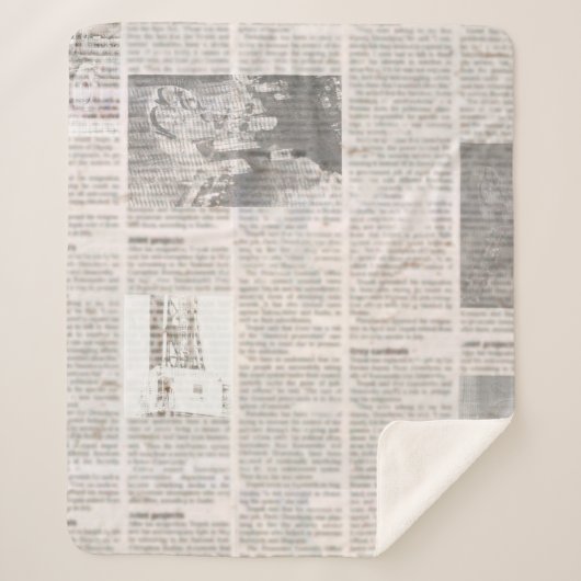 古い読めない文字の新聞ヴィンテージグランジ シェルパブランケット (正面)