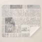 古い読めない文字の新聞ヴィンテージグランジ シェルパブランケット (正面(横))