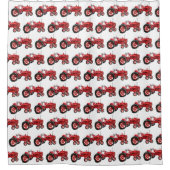 古い赤いトラクタースケッチ シャワーカーテン (正面)