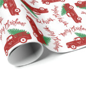 古い赤いトラックの新鮮な切り木はクリスマスを楽しむ ラッピングペーパー (ロールコーナー)