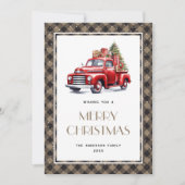 古い赤いトラックの木は喜びクリスマスカード シーズンカード (正面)