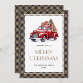 古い赤いトラックの木は喜びクリスマスカード シーズンカード (正面/裏面)
