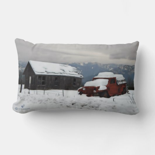 古い赤いトラック ランバークッション (正面)