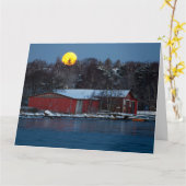 古い赤い木造のボートハウスと月のかざりカード カード (黄色い花)