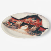 古い赤い納屋のカントリーウェディング ペーパープレート (アングル)