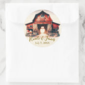 古い赤い納屋のカントリーテイストのウェディング ラウンドシール (バッグ)