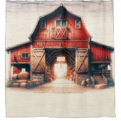 古い赤い納屋のカントリー  シャワーカーテン (正面)