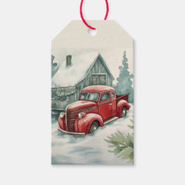 古い赤トラックのクリスマスギフトタグ ギフトタグ