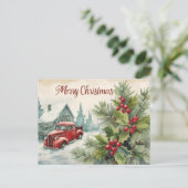 古い赤トラックのクリスマスポストカード シーズンポストカード (スタンド正面)