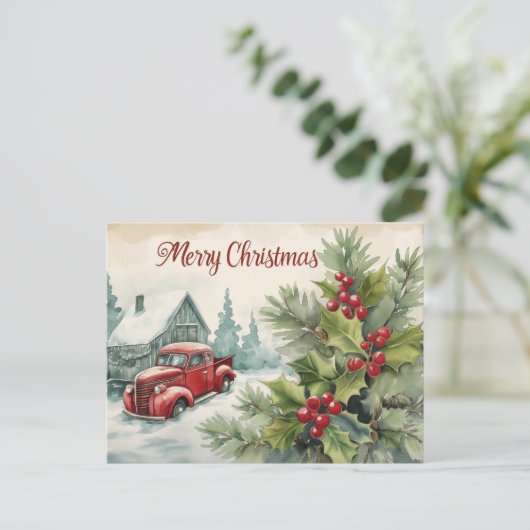 古い赤トラックのクリスマスポストカード シーズンポストカード (スタンド正面)
