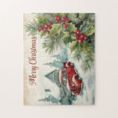 古い赤トラックのクリスマス ジグソーパズル (縦)