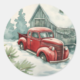 古い赤トラックのクリスマス ラウンドシール