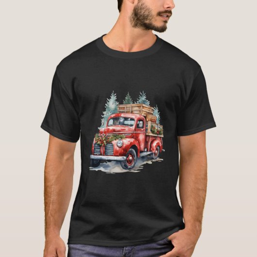 古い赤ピックアップセミトラックドライバーのトラック運転手のChristma Tシャツ (正面)