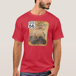 古い車および給油所が付いているルート66 Tシャツ